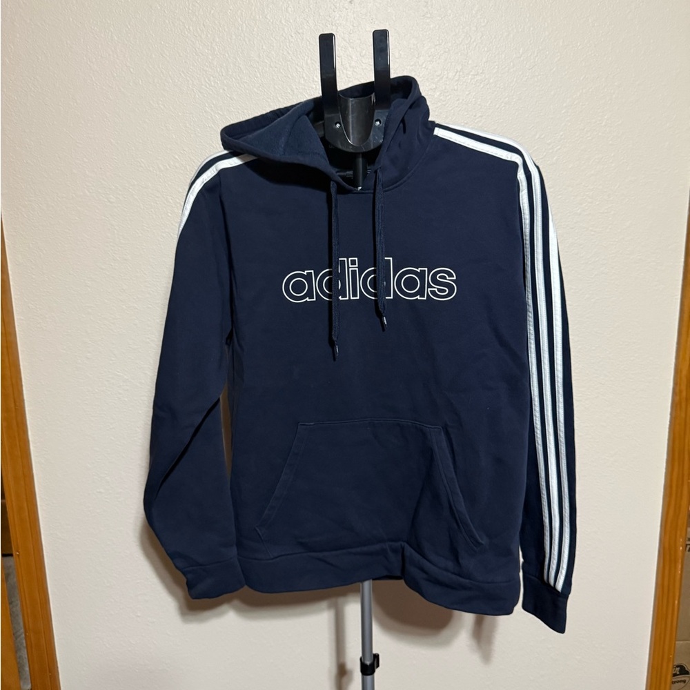 Adidas Men's Dark Blue‎ Hoodie with White Accents